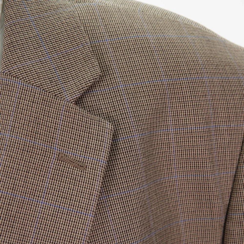 Joseph & Feiss Mens 48R Brown Check Blue Windowpane Sport Coat Blazer 2-Button